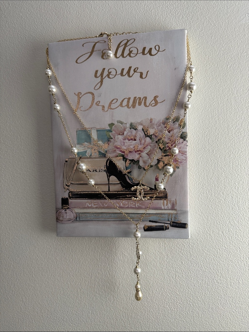 CHANEL Gold and White 'Follow Your Dreams' Decorative Wall Art